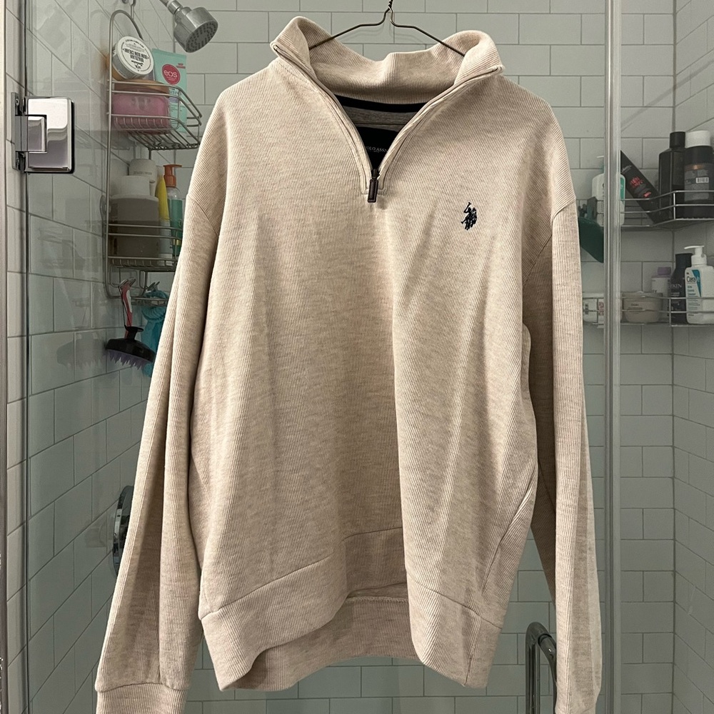 Beige, Quarter-Zip Polo